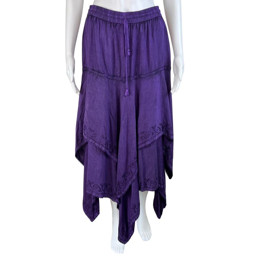 Vintage Channa Purple Embroidered Asymmetrical Fairy Core Maxi Skirt (Sz L)